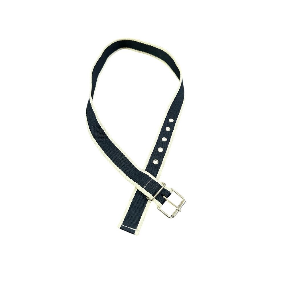 Navy White Canvas Silver Buckle Adjustable Woven Belt Size S Preppy Casual